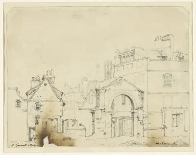 Huizen en een poort in Westminster
