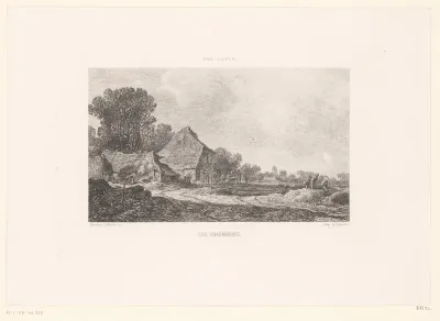 Huizen met strooien daken in een landschap
