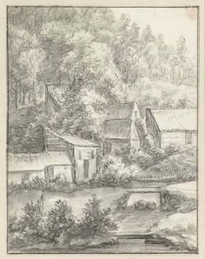 Huizen op een beboste heuvel