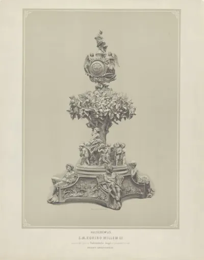 Huldebewijs aangeboden aan koning Willem III door de Nederlandse jeugd bij zijn zilveren regeringsjubileum 1849-1874