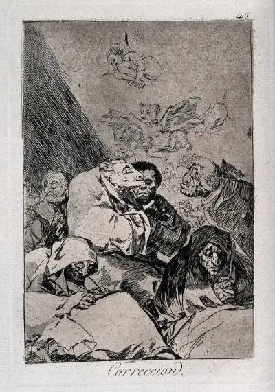 Human figures, some with animal heads, praying