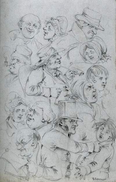 Human heads, male and female, showing different types of emotions