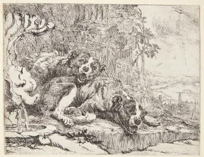 Hunde ved en fontæne