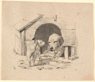Hundehvalpen. Illustration til Kaalunds "Fabler for Børn". Se kommentar fra arkkatalog.