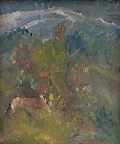 Hunter with Two Dogs