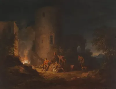 Hunters by a Bonfire