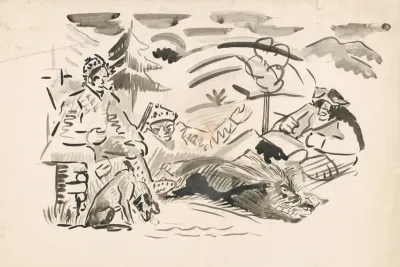 Hunters with a Hunted Wild Bear