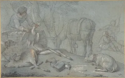 Hunters with Dead Game in a Landscape