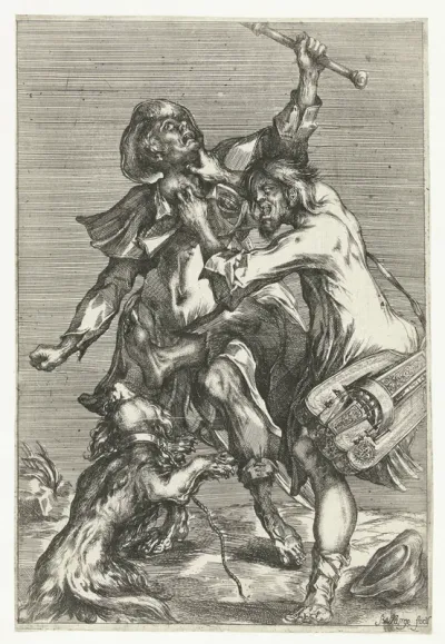 Hurdy-Gurdy Player Attacking a Pilgrim
