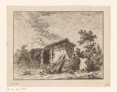 Hut met een rietdekker op een ladder