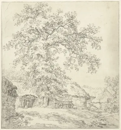 Hutten onder een grote boom