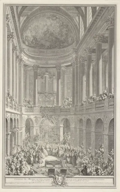 Huwelijksinzegening van Lodewijk van Frankrijk en Maria Theresia van Bourbon