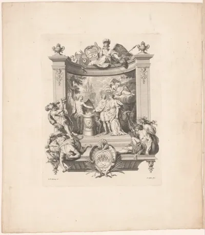 Huwelijksvignet met Hercules en Minerva