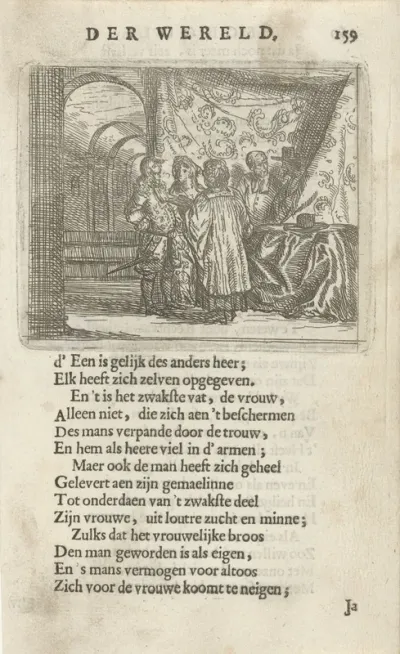 Huwelijksvoltrekking in een interieur