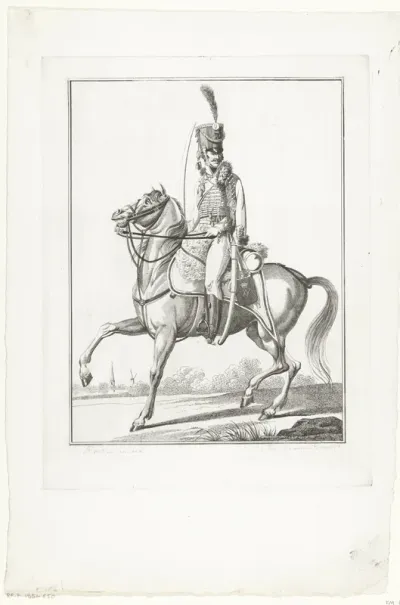 Huzaar te paard met sabel