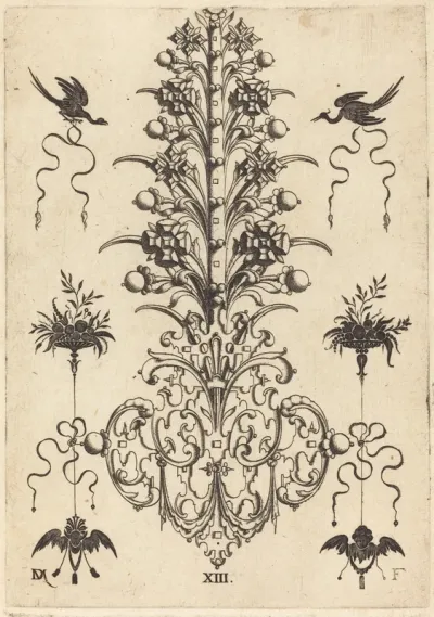 Hyacinth-Shaped Brooch with Birds at Top and Devil's- and Angel's-Head at Bottom