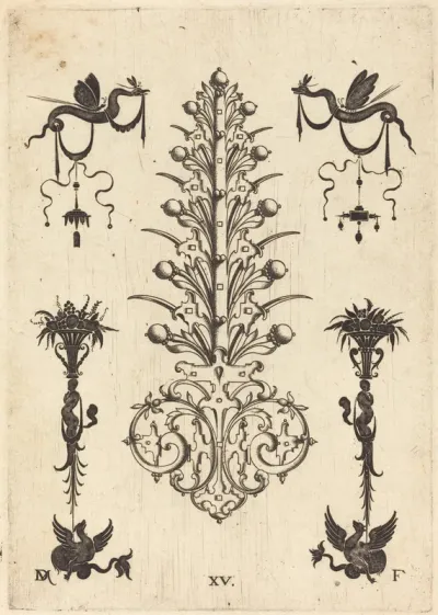 Hyacinth-Shaped Brooch with Winged Snakes at Top and Winged Animals at Bottom