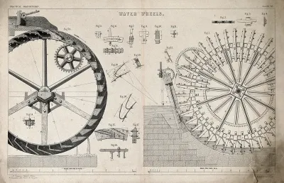 Hydraulics: different kinds of waterwheel