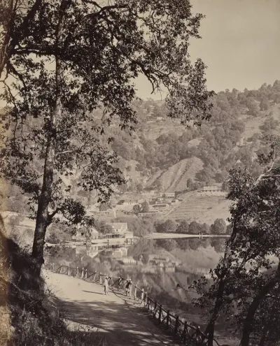 Hyree Lake. Hill Station in the Himmalayahs. View of the Taj Lake with Assembly Rooms, Lhutse