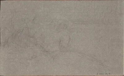 Hyvin himmeä luonnos, henkilöitä luonnossa. Huviretki -aihe. Todenmäköisesti n. 1910.
