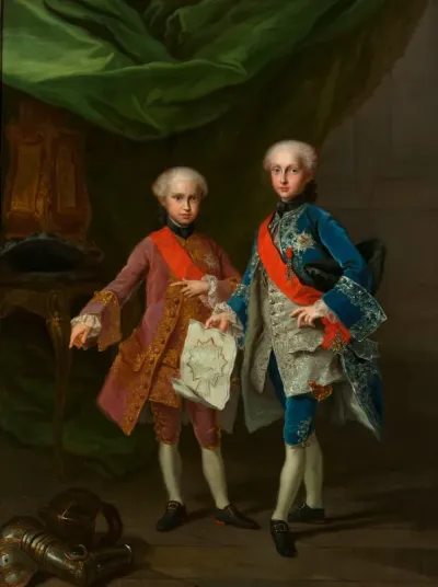 I principi Filippo Pasquale e Carlo Antonio di Borbone con la pianta di una fortezza