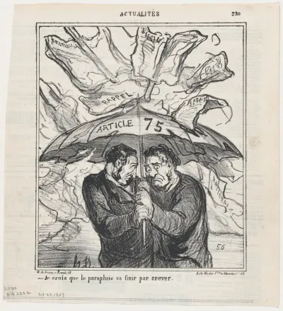 I think this umbrella is going to collapse pretty soon, from 'News of the day,' published in Le Charivari, October 23, 1869