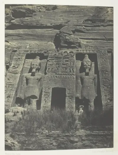 Ibsamboul, Entrée De Spéos D'Hathor; Nubie, plate 109 from the album "Egypte, Nubie, Palestine et Syrie" (1852)