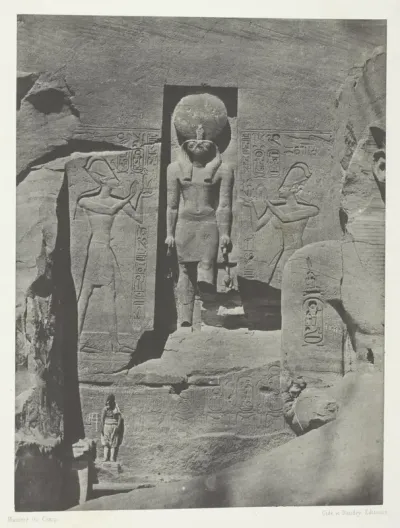 Ibsamboul, Sculptures de l'Entrée du Spéos de Phrè, Nubie, plate 105 from the album "Egypte, Nubie, Palestine et Syrie" (1852)