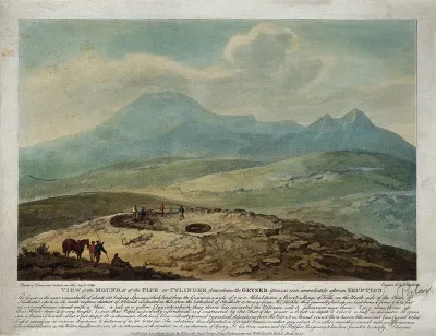 Iceland: the mound and pipe from which a geyser issues, as shown immediately after an eruption