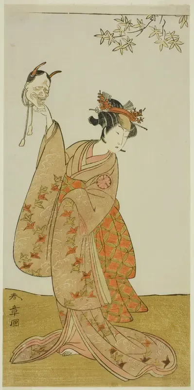 Ichikawa Monnosuke II as Shimokōbe Shōji Yukihira and Segawa Yūjiro I as Matsukaze, Sister of Togashi no Saemon, in “Your Favorite Play: The Subscription List” (Gohiiki Kanjinchō)
