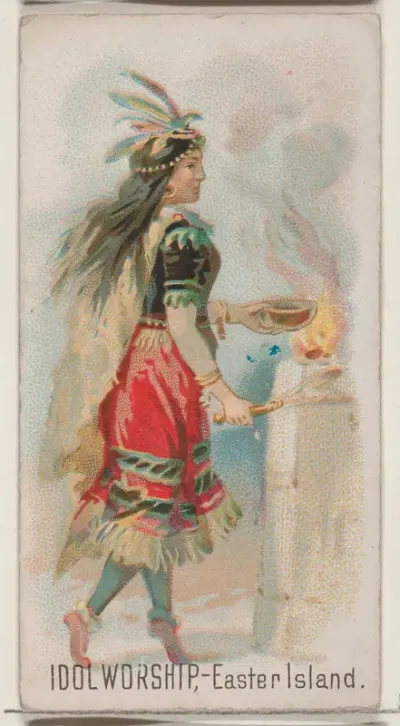 Idol Worship, Easter Island, from the Holidays series (N80) for Duke brand cigarettes
