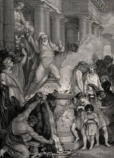 Idomeneus prepares to sacrifice his son to Jupiter