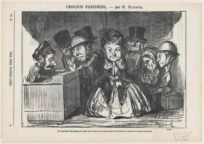 If patience had disappeared all over the world, one would surely find it again at a bus station in Paris, from 'Parisian sketches,' published in Le Petit Journal pour Rire, February 4, 1865