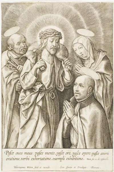 Ignatius of Loyola kneeling before Christ, the Virgin and St Peter