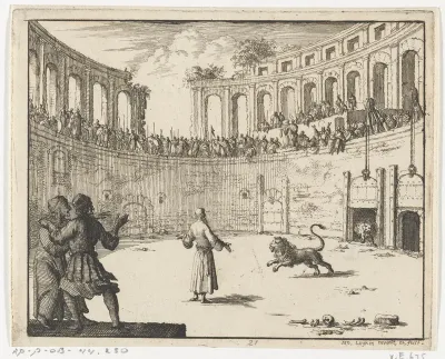 Ignatius van Antiochië in de arena voor de leeuwen gesteld