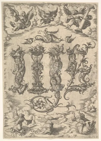 IHS Monogram surrounded by Six Angels