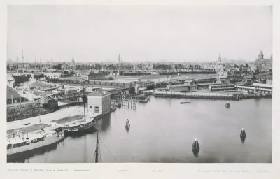 IJ en Oosterdok, gezien vanaf het Meteorologisch Instituut aan de kop van de Oostelijke Handelskade, Amsterdam