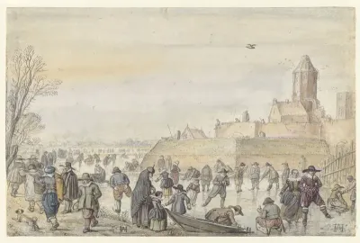 IJsvermaak op de stadsgracht bij de Kalverhekkenpoort te Kampen