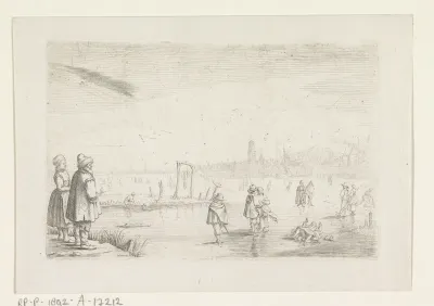 IJsvermaak op een rivier bij een stad