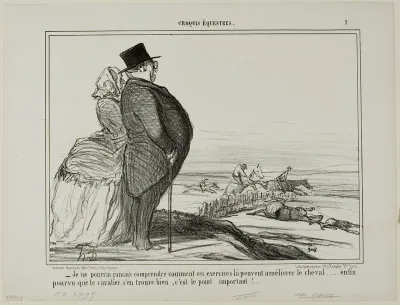 “- I'll never understand, how these exercises are supposed to ameliorate the condition of a horse..... the only thing that really counts is that the horseman feels good,” plate 1 from Croquis Équestres