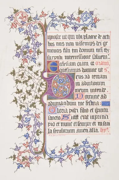 Illuminated Leaf with Initial "E" (recto); Vine Border (verso)