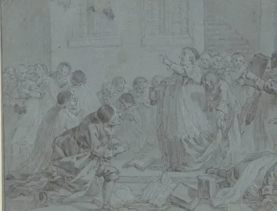 Illustratie bij de vijfde zang van Le Lutrin door Nicolas Boileau Despréaux