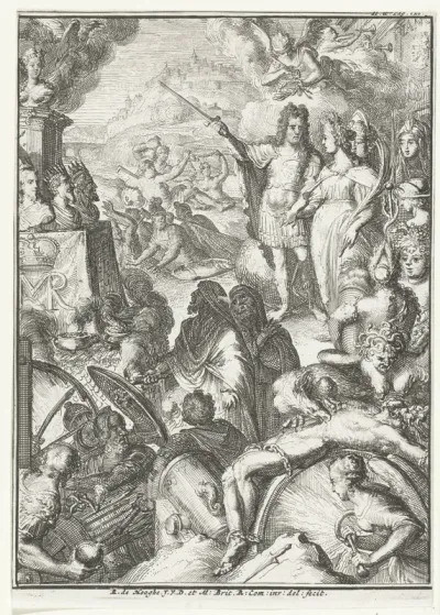 Illustratie voor deel 2 van 'Wilhem de Derde, door Gods genade, koningk van Engeland, Schotland, Vrankrijk en Ierland, beschermer des geloofs' van Lukas Rotgans