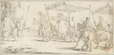 Illustration for a Book: Keys of a City Offered to a Procession of Cardinals Headed by a Riderless Horse