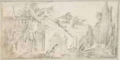 Illustration for a Book: Scene of Men Disposing of Corpse in a Garden