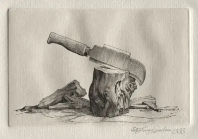 Illustration for "Peronnik the Fool":  A Bill and a Wooden Block