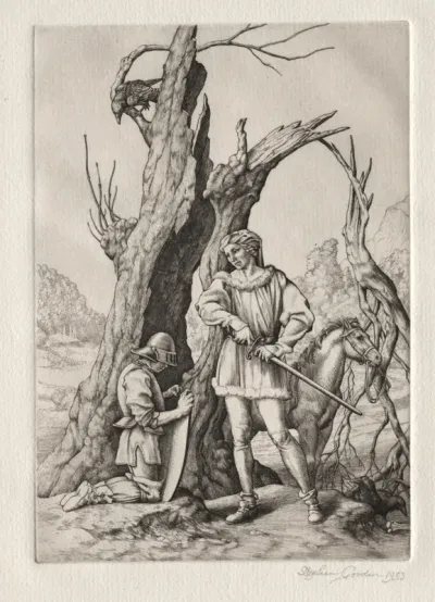 Illustration for "Peronnik the Fool":  Peronnik and Sir Gilles