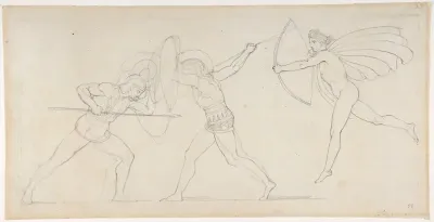 Illustration for "Seven Chiefs Against Thebes" (recto); Studies of Figures (verso)