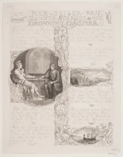 Illustration nr. 1 til "Visen om Dronning Dagmars ankomst til Danmark"