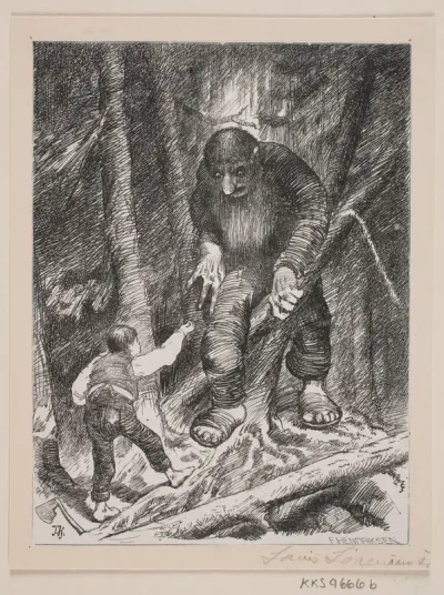 Illustration til "Askeladden som kapsåd med Troldet"